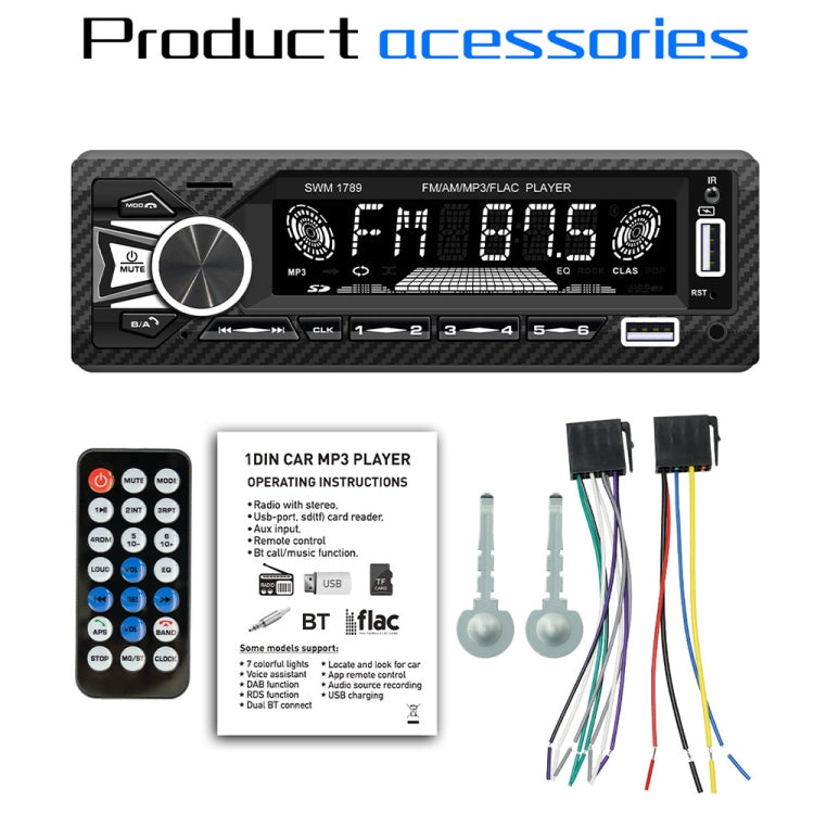 SWM-1789 Ricevitore autoradio Bluetooth 5.1 Lettore MP3 con telecomando, SWM-1789