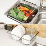 Scolapiatti da cucina Cestello di scarico per lavello Lavaggio Verdure Frutta Supporto per asciugatura Cremagliera regolabile in acciaio inossidabile, Arch Net Style, Flat Bottom Style, Ordinary Style