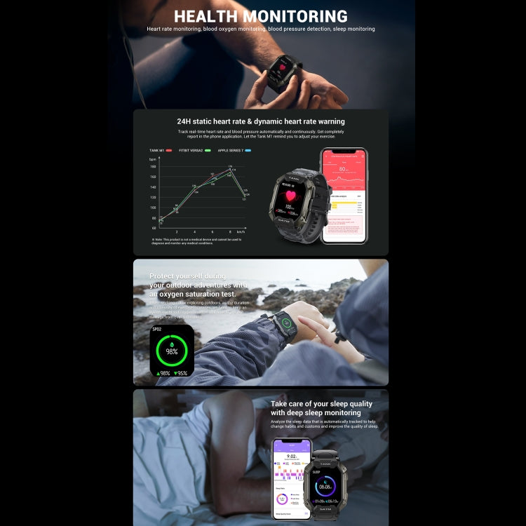 SERBATOIO M1 1.72 TFT Smart Watch con schermo, supporto monitoraggio del sonno / monitoraggio della frequenza cardiaca