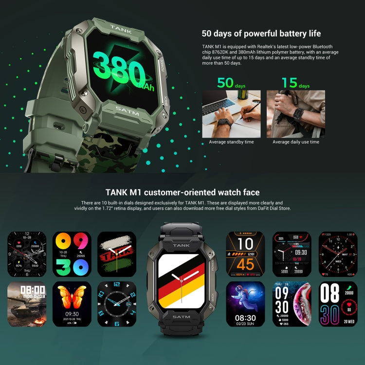 SERBATOIO M1 1.72 TFT Smart Watch con schermo, supporto monitoraggio del sonno / monitoraggio della frequenza cardiaca