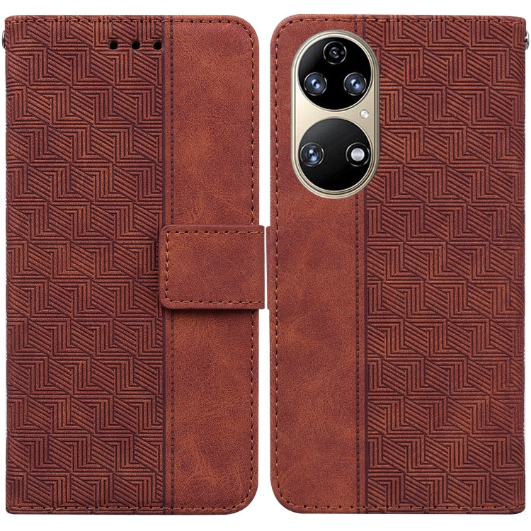 Custodia per telefono in pelle goffrata geometrica, For Huawei P smart 2021 / Y7a, For Huawei P50, For Huawei P50 Pro, For Honor 20 / Huawei nova 5T