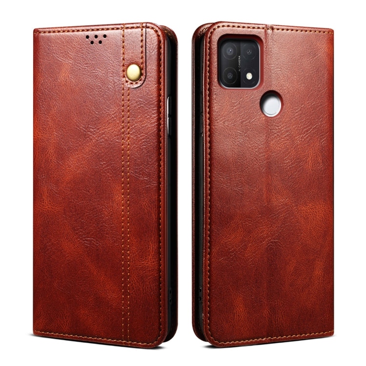 Custodia per telefono in pelle a conchiglia orizzontale con struttura a cavallo pazzo cerato semplice con slot per schede e supporto, For OPPO A35 / A15 / A15S, For OPPO Realme C35, For OPPO Realme Q3T / K9S / Realme Q3s, For OPPO Realme 9 Pro         ...