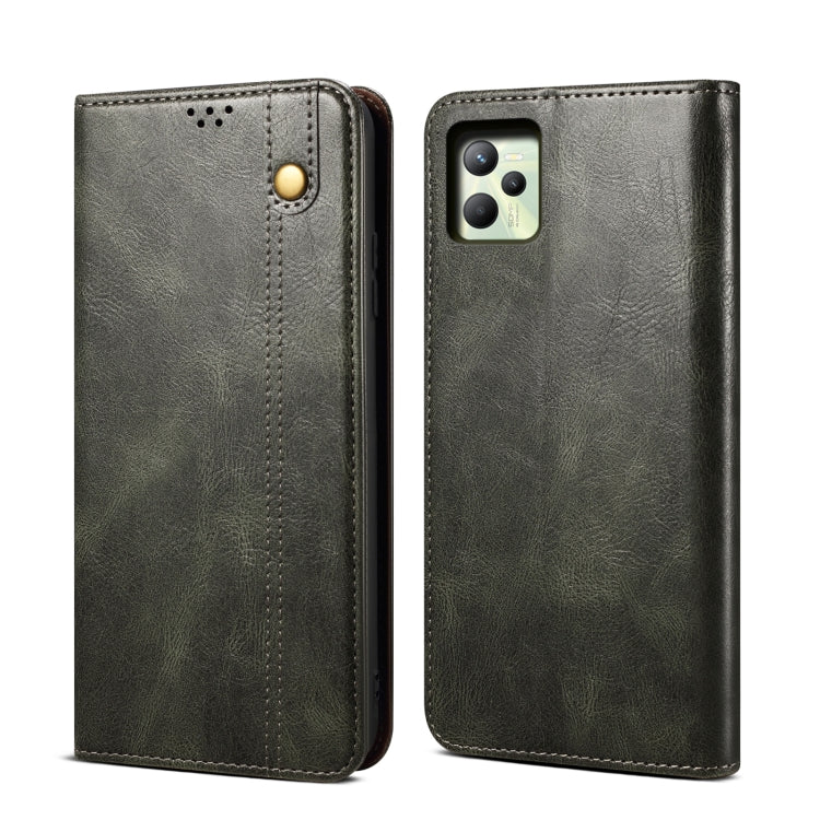 Custodia per telefono in pelle a conchiglia orizzontale con struttura a cavallo pazzo cerato semplice con slot per schede e supporto, For OPPO A35 / A15 / A15S, For OPPO Realme C35, For OPPO Realme Q3T / K9S / Realme Q3s, For OPPO Realme 9 Pro         ...