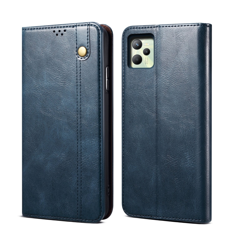 Custodia per telefono in pelle a conchiglia orizzontale con struttura a cavallo pazzo cerato semplice con slot per schede e supporto, For OPPO A35 / A15 / A15S, For OPPO Realme C35, For OPPO Realme Q3T / K9S / Realme Q3s, For OPPO Realme 9 Pro         ...