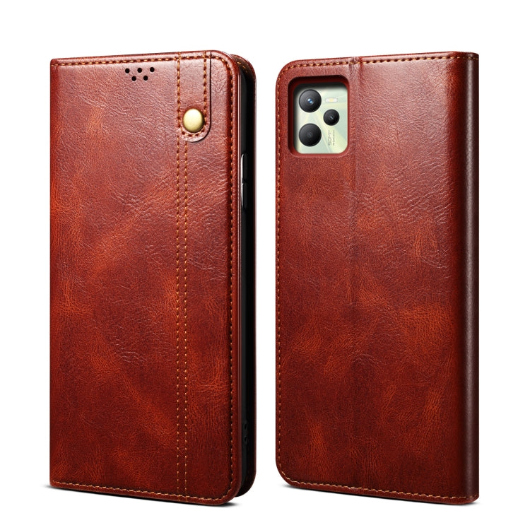 Custodia per telefono in pelle a conchiglia orizzontale con struttura a cavallo pazzo cerato semplice con slot per schede e supporto, For OPPO A35 / A15 / A15S, For OPPO Realme C35, For OPPO Realme Q3T / K9S / Realme Q3s, For OPPO Realme 9 Pro         ...