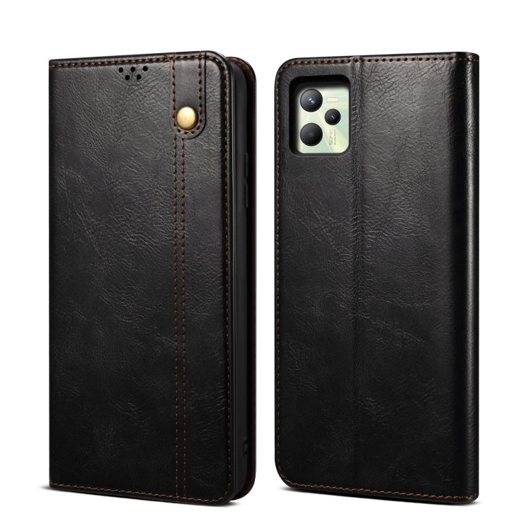 Custodia per telefono in pelle a conchiglia orizzontale con struttura a cavallo pazzo cerato semplice con slot per schede e supporto, For OPPO A35 / A15 / A15S, For OPPO Realme C35, For OPPO Realme Q3T / K9S / Realme Q3s, For OPPO Realme 9 Pro         ...
