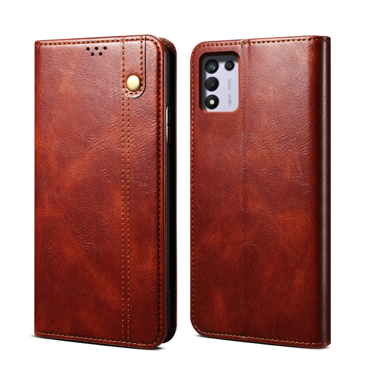 Custodia per telefono in pelle a conchiglia orizzontale con struttura a cavallo pazzo cerato semplice con slot per schede e supporto, For OPPO A35 / A15 / A15S, For OPPO Realme C35, For OPPO Realme Q3T / K9S / Realme Q3s, For OPPO Realme 9 Pro         ...