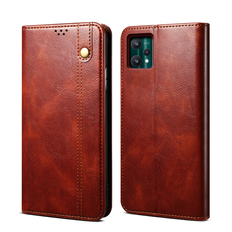Custodia per telefono in pelle a conchiglia orizzontale con struttura a cavallo pazzo cerato semplice con slot per schede e supporto, For OPPO A35 / A15 / A15S, For OPPO Realme C35, For OPPO Realme Q3T / K9S / Realme Q3s, For OPPO Realme 9 Pro         ...