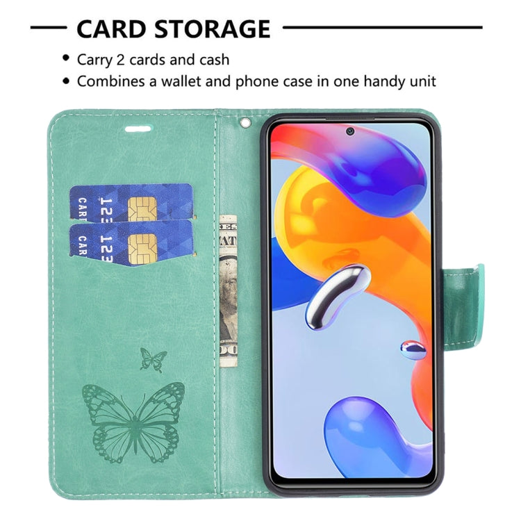 Custodia per telefono in pelle goffrata con due farfalle, For Xiaomi Redmi Note 11 Pro International Version