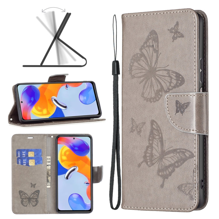 Custodia per telefono in pelle goffrata con due farfalle, For Xiaomi Redmi Note 11 Pro International Version