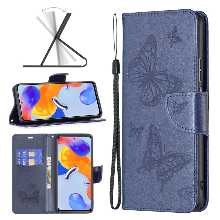 Custodia per telefono in pelle goffrata con due farfalle, For Xiaomi Redmi Note 11 Pro International Version
