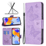 Custodia per telefono in pelle goffrata con due farfalle, For Xiaomi Redmi Note 11 Pro International Version
