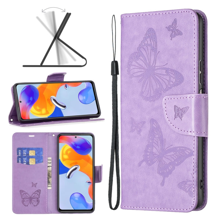 Custodia per telefono in pelle goffrata con due farfalle, For Xiaomi Redmi Note 11 Pro International Version