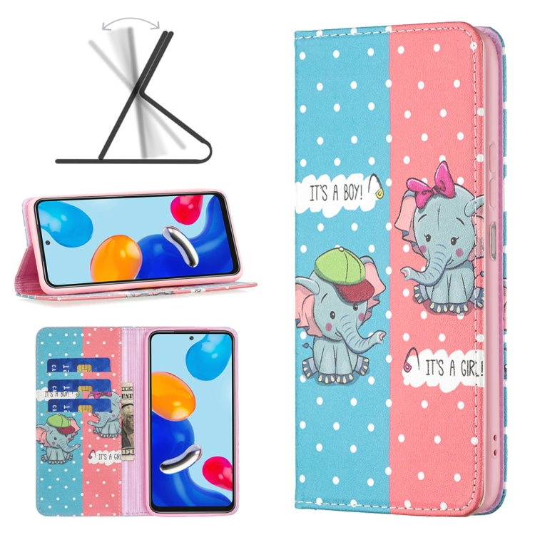 Custodia per telefono in pelle a vibrazione orizzontale magnetica invisibile con motivo a disegno colorato, For Xiaomi Redmi Note 11 International Version