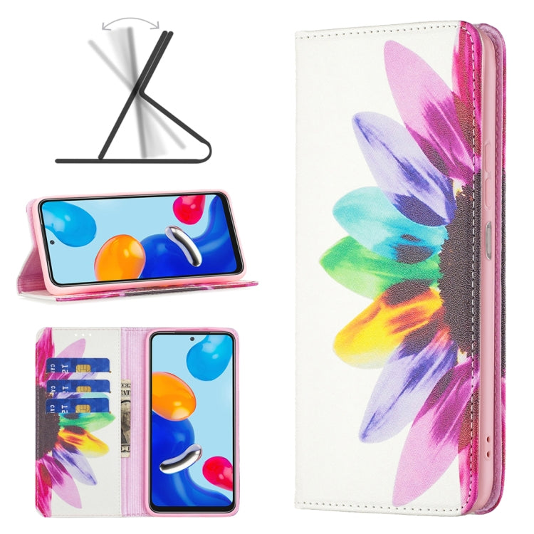 Custodia per telefono in pelle a vibrazione orizzontale magnetica invisibile con motivo a disegno colorato, For Xiaomi Redmi Note 11 International Version