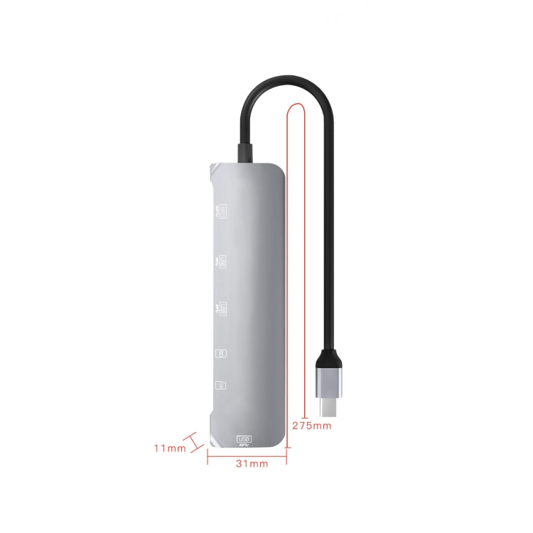 Hub USB-C 6 in 1 con slot TF/SD e 4 porte USB 3.0 femmina