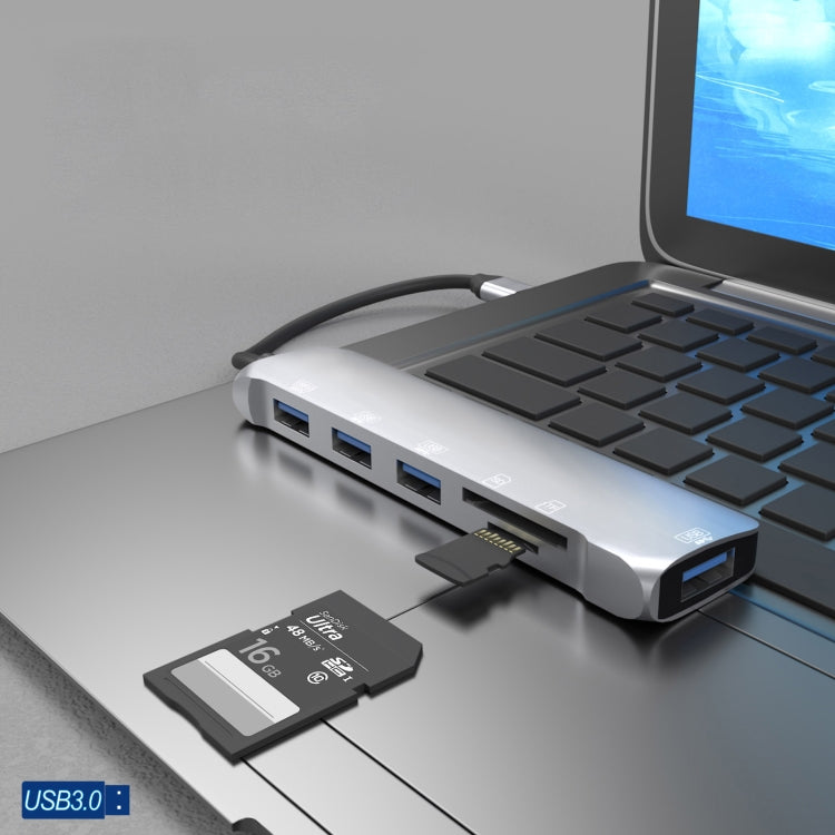 Hub USB-C 6 in 1 con slot TF/SD e 4 porte USB 3.0 femmina