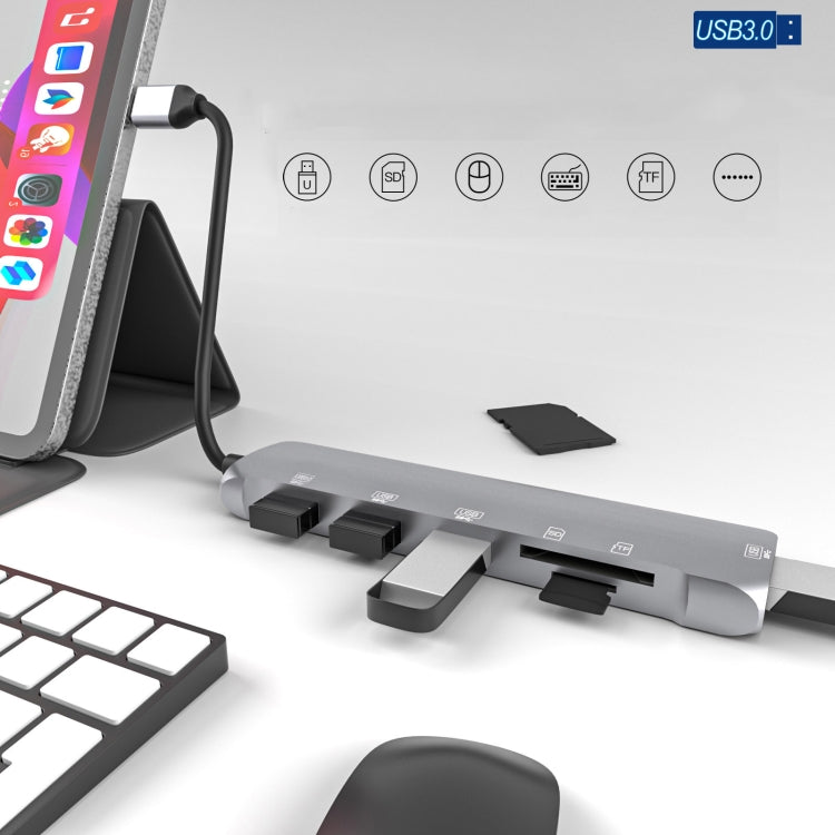 Hub USB-C 6 in 1 con slot TF/SD e 4 porte USB 3.0 femmina