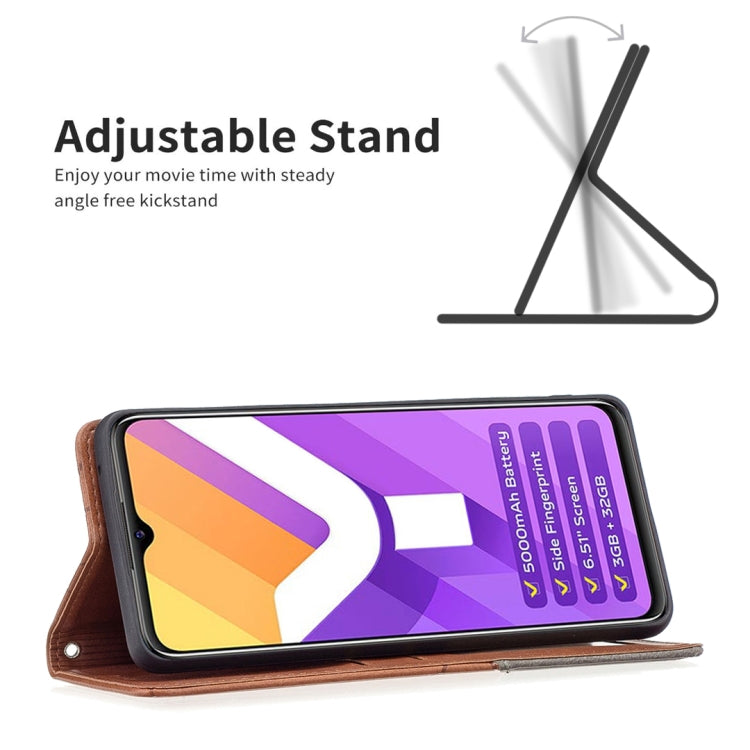 Custodia per telefono in pelle magnetica a vibrazione orizzontale con struttura a rombo, For vivo Y15s