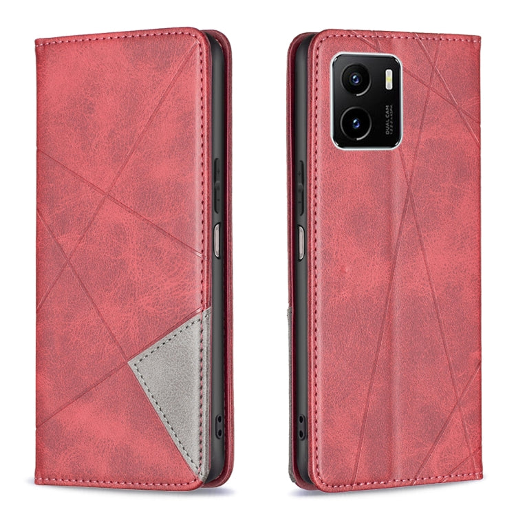 Custodia per telefono in pelle magnetica a vibrazione orizzontale con struttura a rombo, For vivo Y15s
