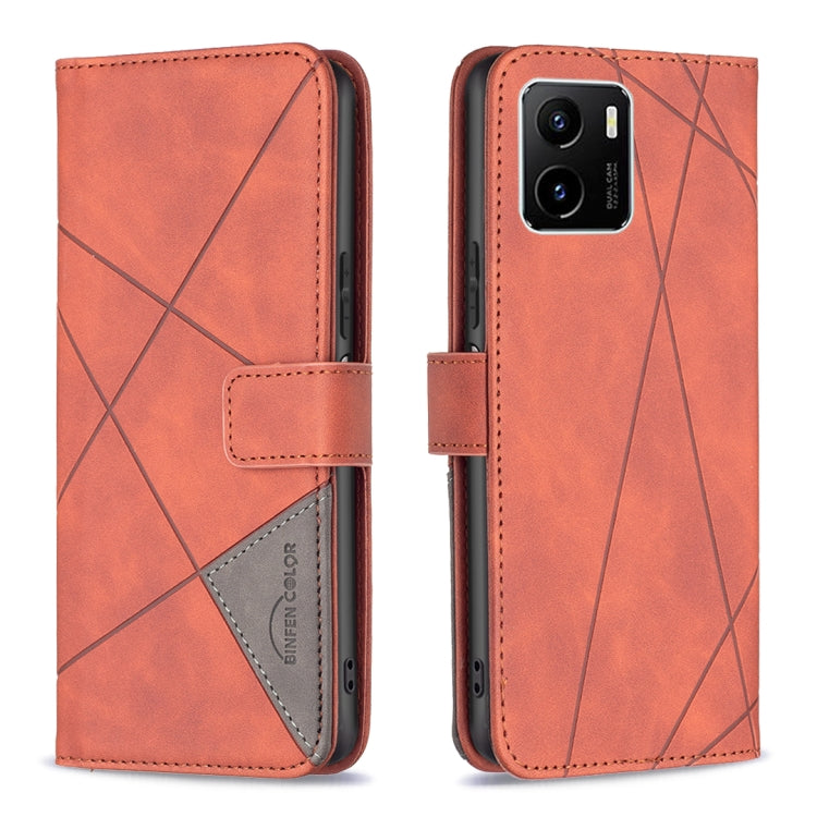Custodia per cellulare in pelle a vibrazione orizzontale con fibbia magnetica a rombo, For vivo Y15s