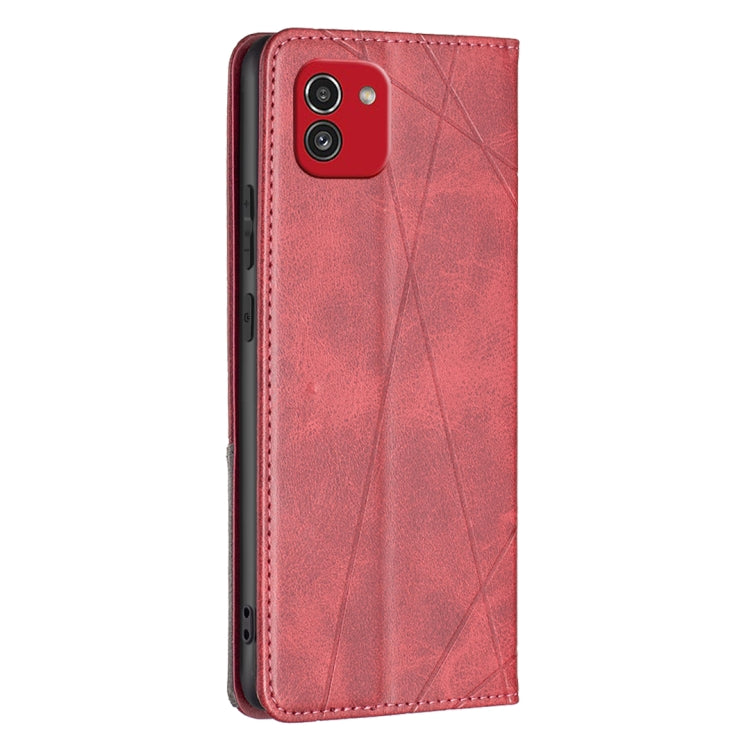 Custodia per telefono in pelle magnetica con trama a rombo, For Samsung Galaxy A03 166mm