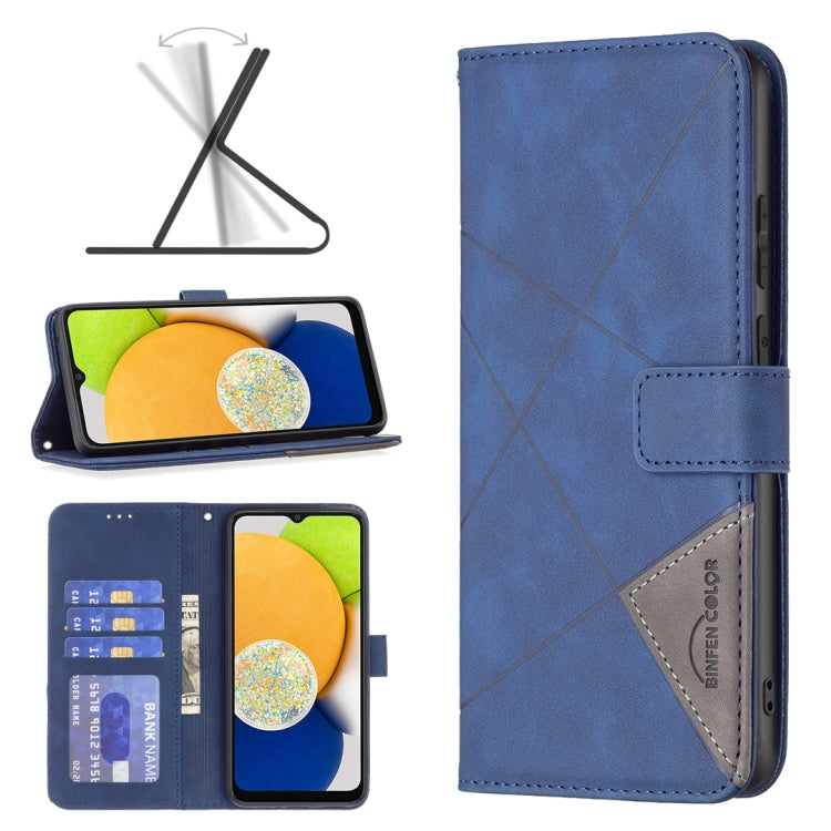 BF05 Custodia per telefono in pelle con struttura a rombo con fibbia magnetica, For Samsung Galaxy A03 166mm