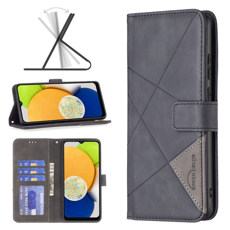 BF05 Custodia per telefono in pelle con struttura a rombo con fibbia magnetica, For Samsung Galaxy A03 166mm