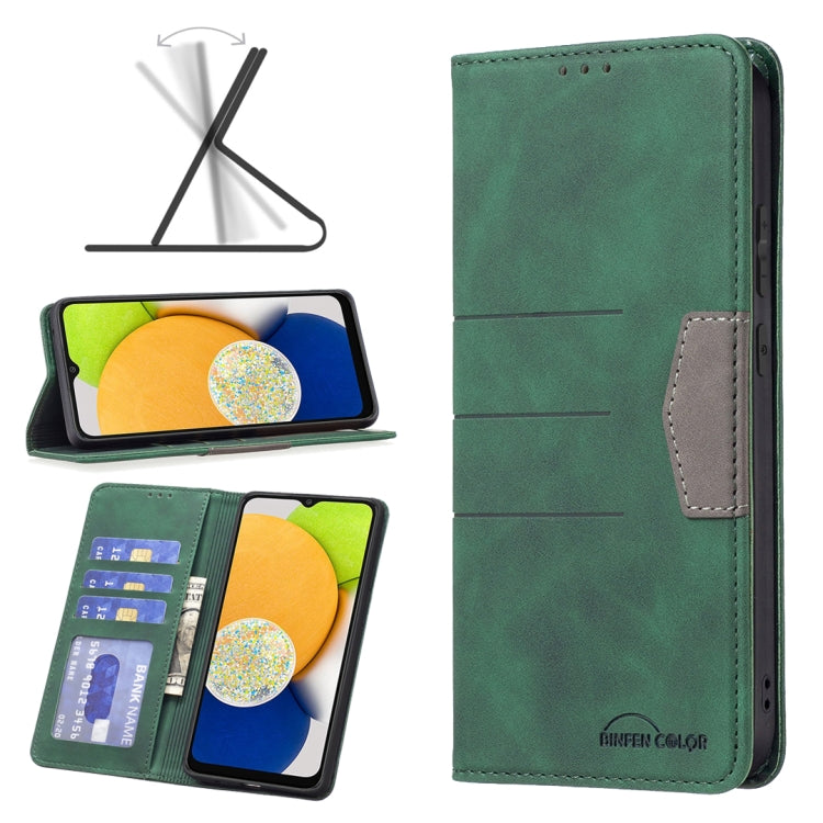 BF10 Custodia per telefono in pelle con vibrazione magnetica a blocchi di colore, For Samsung Galaxy A03 166mm