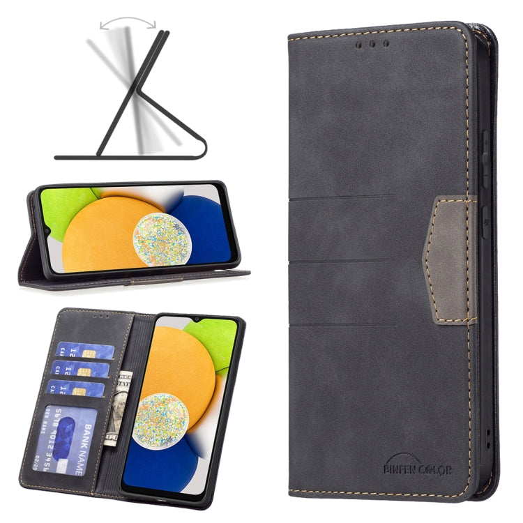 BF10 Custodia per telefono in pelle con vibrazione magnetica a blocchi di colore, For Samsung Galaxy A03 166mm