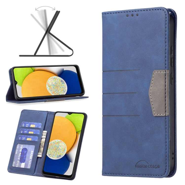BF10 Custodia per telefono in pelle con vibrazione magnetica a blocchi di colore, For Samsung Galaxy A03 166mm