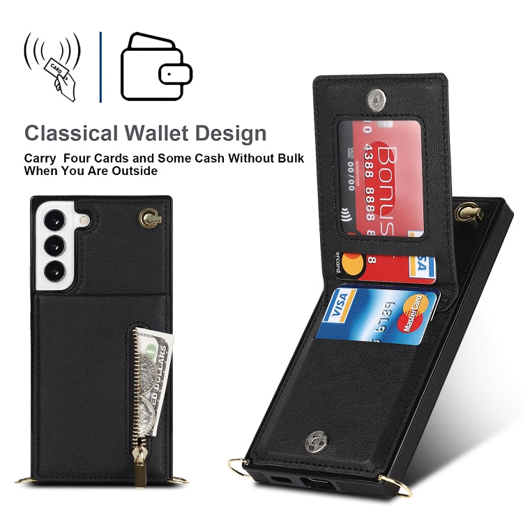 Custodia per telefono con borsa porta carte con cerniera quadrata a tracolla, For Samsung Galaxy S22 5G, For Samsung Galaxy S22+ 5G, For Samsung Galaxy S22 Ultra 5G, For Samsung Galaxy S21 FE 5G