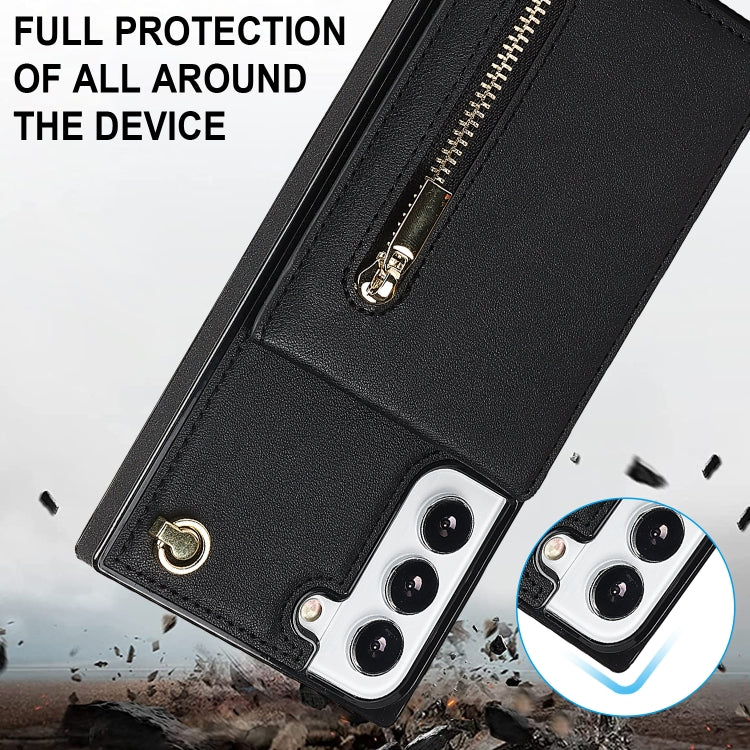 Custodia per telefono con borsa porta carte con cerniera quadrata a tracolla, For Samsung Galaxy S22 5G, For Samsung Galaxy S22+ 5G, For Samsung Galaxy S22 Ultra 5G, For Samsung Galaxy S21 FE 5G