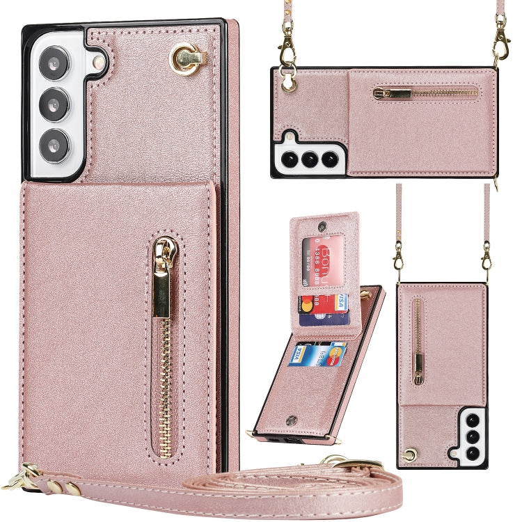 Custodia per telefono con borsa porta carte con cerniera quadrata a tracolla, For Samsung Galaxy S22 5G, For Samsung Galaxy S22+ 5G, For Samsung Galaxy S22 Ultra 5G, For Samsung Galaxy S21 FE 5G