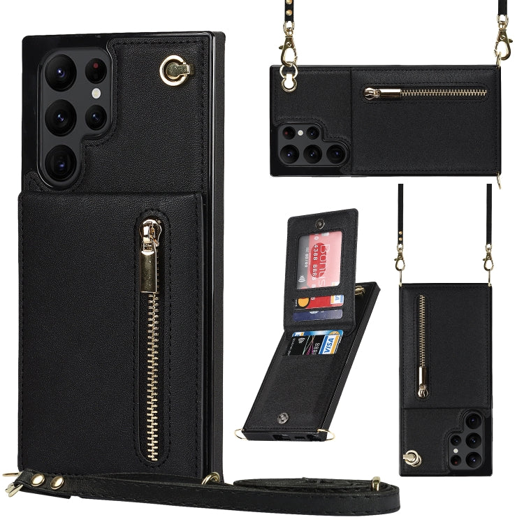 Custodia per telefono con borsa porta carte con cerniera quadrata a tracolla, For Samsung Galaxy S22 5G, For Samsung Galaxy S22+ 5G, For Samsung Galaxy S22 Ultra 5G, For Samsung Galaxy S21 FE 5G