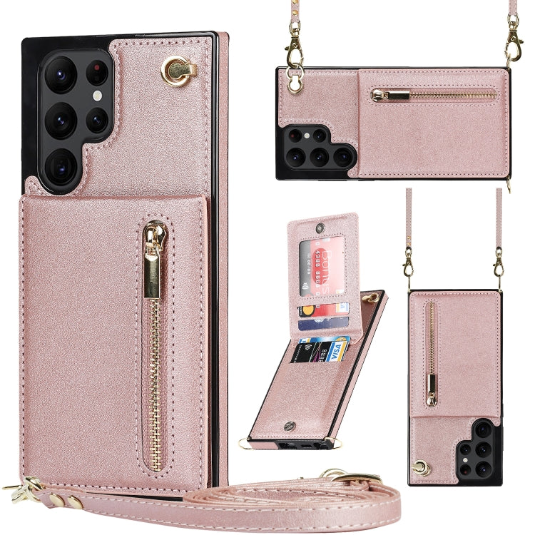 Custodia per telefono con borsa porta carte con cerniera quadrata a tracolla, For Samsung Galaxy S22 5G, For Samsung Galaxy S22+ 5G, For Samsung Galaxy S22 Ultra 5G, For Samsung Galaxy S21 FE 5G