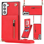 Custodia per telefono con borsa porta carte con cerniera quadrata a tracolla, For Samsung Galaxy S22 5G, For Samsung Galaxy S22+ 5G, For Samsung Galaxy S22 Ultra 5G, For Samsung Galaxy S21 FE 5G