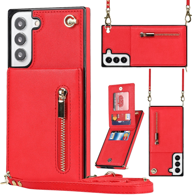 Custodia per telefono con borsa porta carte con cerniera quadrata a tracolla, For Samsung Galaxy S22 5G, For Samsung Galaxy S22+ 5G, For Samsung Galaxy S22 Ultra 5G, For Samsung Galaxy S21 FE 5G