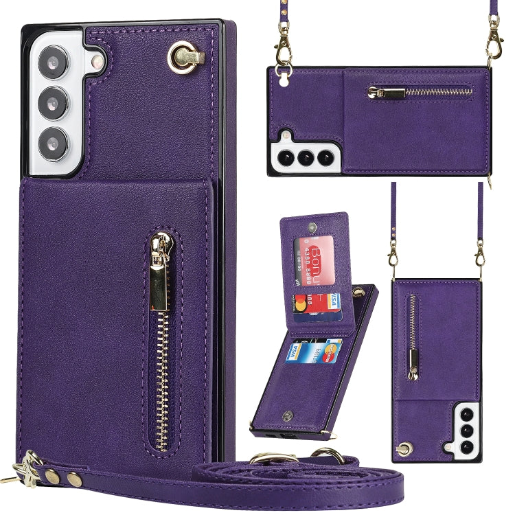Custodia per telefono con borsa porta carte con cerniera quadrata a tracolla, For Samsung Galaxy S22 5G, For Samsung Galaxy S22+ 5G, For Samsung Galaxy S22 Ultra 5G, For Samsung Galaxy S21 FE 5G