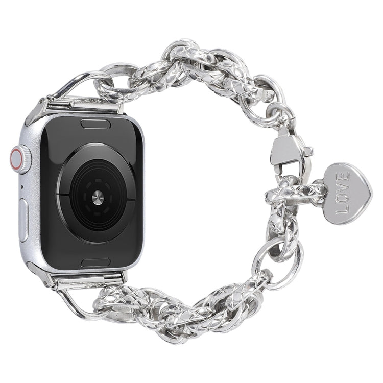Cinturino con ciondolo a forma di cuore in acciaio inossidabile per la serie Apple Watch, 7 41mm / 6&SE&5&4 40mm / 3&2&1 38mm, 7 45mm / 6&SE&5&4 44mm / 3&2&1 42mm