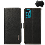 KHAZNEH Custodia per telefono RFID in vera pelle Litchi magnetica laterale, For Motorola Moto G22