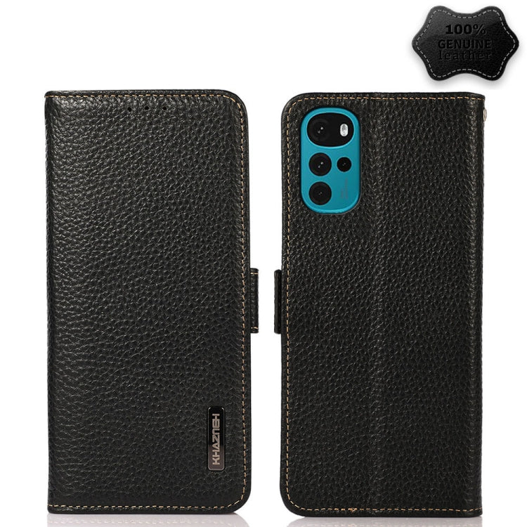 KHAZNEH Custodia per telefono RFID in vera pelle Litchi magnetica laterale, For Motorola Moto G22