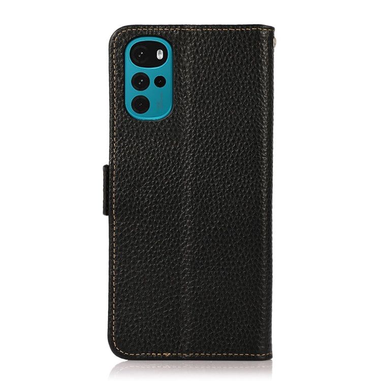 KHAZNEH Custodia per telefono RFID in vera pelle Litchi magnetica laterale, For Motorola Moto G22