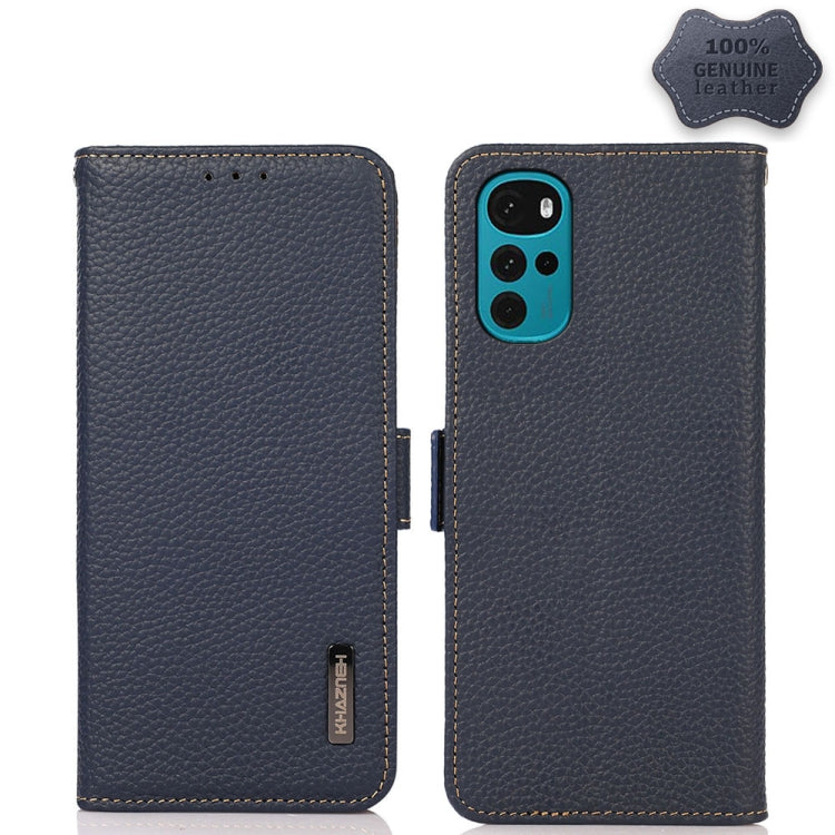KHAZNEH Custodia per telefono RFID in vera pelle Litchi magnetica laterale, For Motorola Moto G22