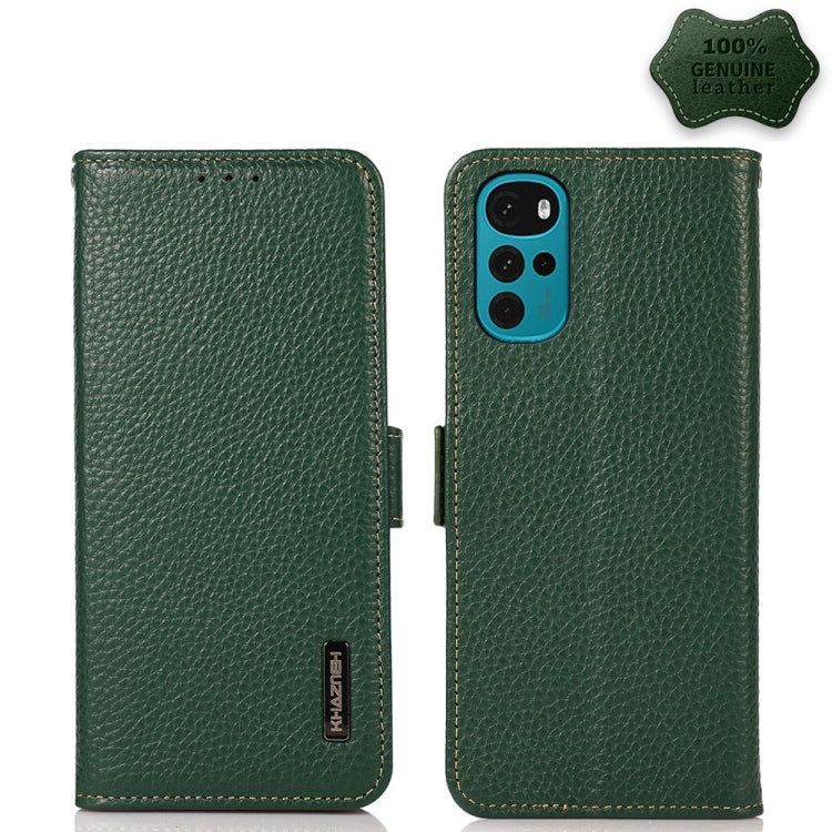 KHAZNEH Custodia per telefono RFID in vera pelle Litchi magnetica laterale, For Motorola Moto G22