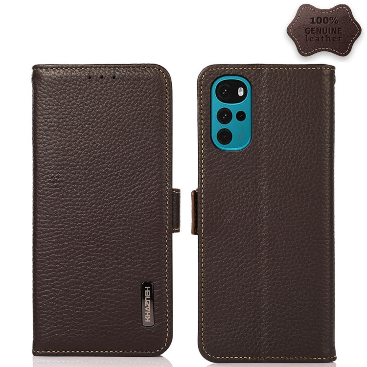 KHAZNEH Custodia per telefono RFID in vera pelle Litchi magnetica laterale, For Motorola Moto G22