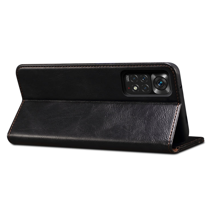 Custodia per telefono in pelle con trama di cavallo pazzo in cera d'olio, For Xiaomi Poco X4 Pro 5G