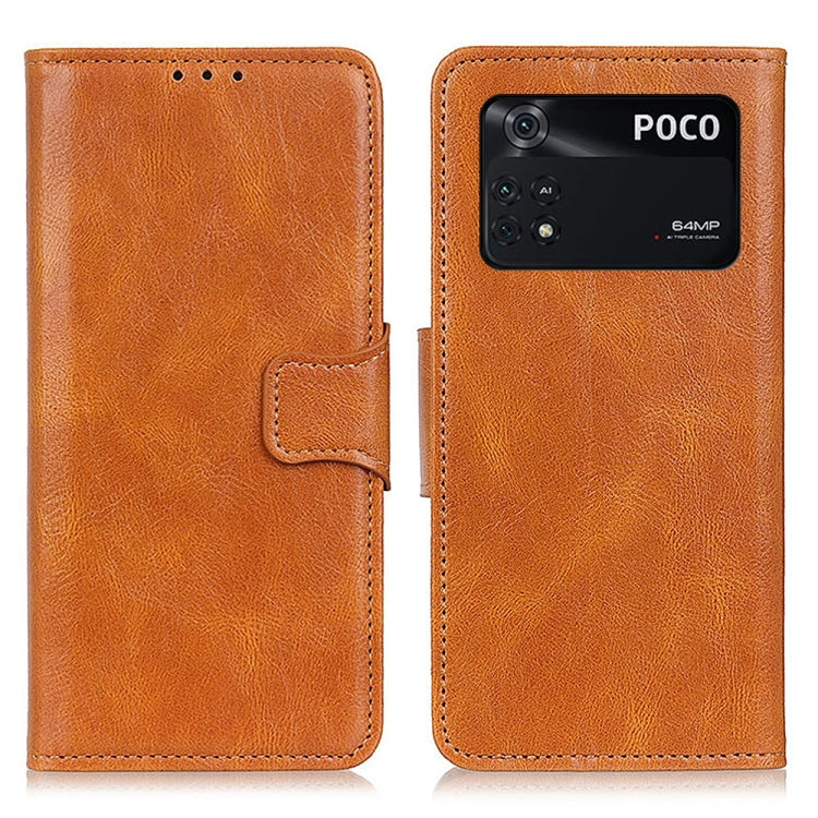 Custodia per telefono in pelle a conchiglia orizzontale con texture cavallo pazzo Mirren con supporto, slot per carte e portafoglio, For Xiaomi Poco M4 Pro 4G
