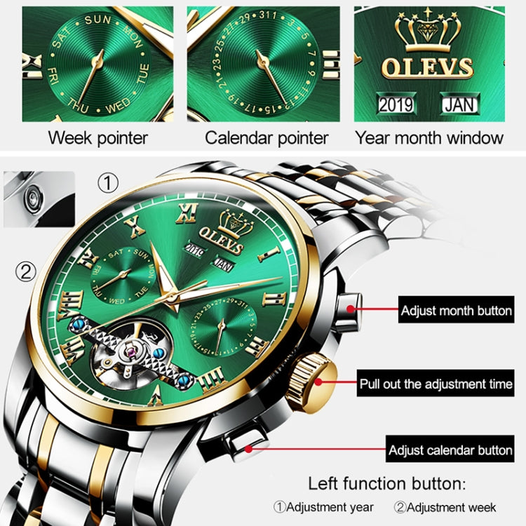 Orologio meccanico impermeabile automatico del grande volano degli uomini multifunzionali di OLEVS 6607