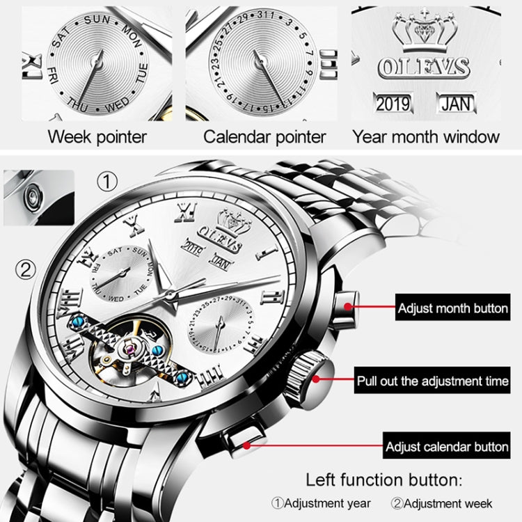 Orologio meccanico impermeabile automatico del grande volano degli uomini multifunzionali di OLEVS 6607